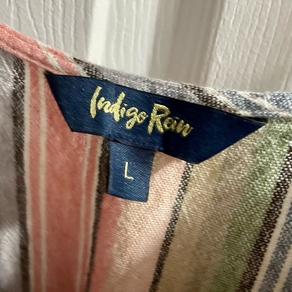 Indigo Rein Striped Linen Blend Button Down Midi Dress - Picture 7 of 7